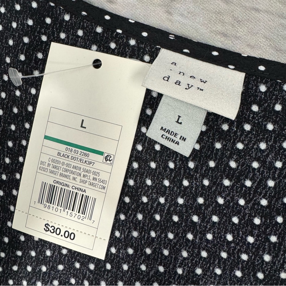 a new day NWT Black White Polka Dot Dress Short Sleeve A-Line V-Neck Size Large - Picture 8 of 9